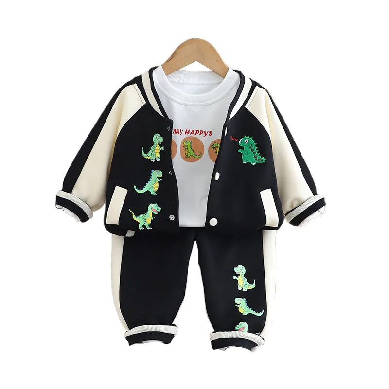 

Korean Style Baby Boy Outfit Set 2025 New Spring Autumn Cartoon Patchwork Dinosaur Jackets + T-shirts + Pants Infant Boy Clothes