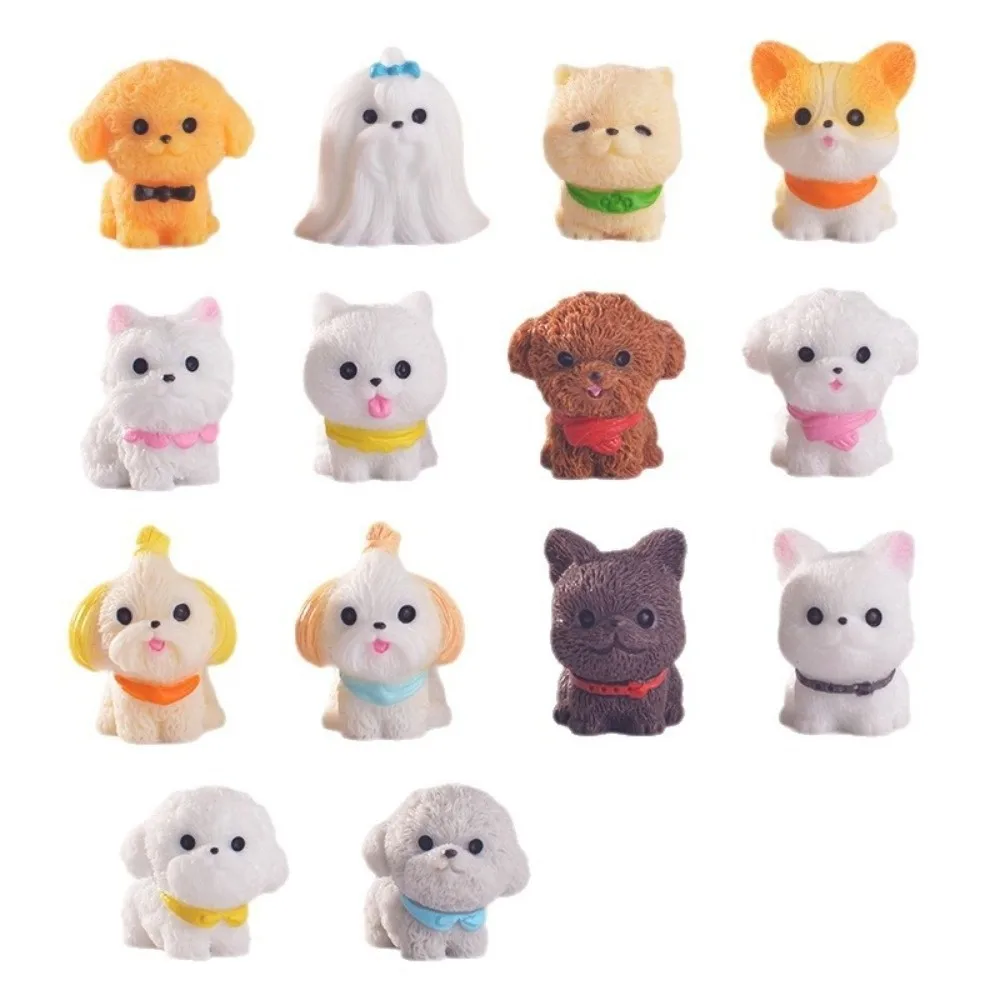 14pcs Exquisite Resin Craft Doggy Model Desktop Decoration Mini Animal Statue Teddy Corgi Dog Ornaments Miniature Landscapes