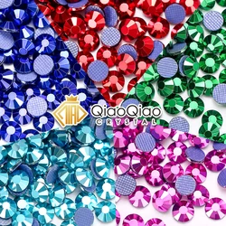 QIAO Metallic Color Glass Hot-Fix Crystal Rhinestones Flat Back Strass Stones For DIY Clothes Fabric Decorations