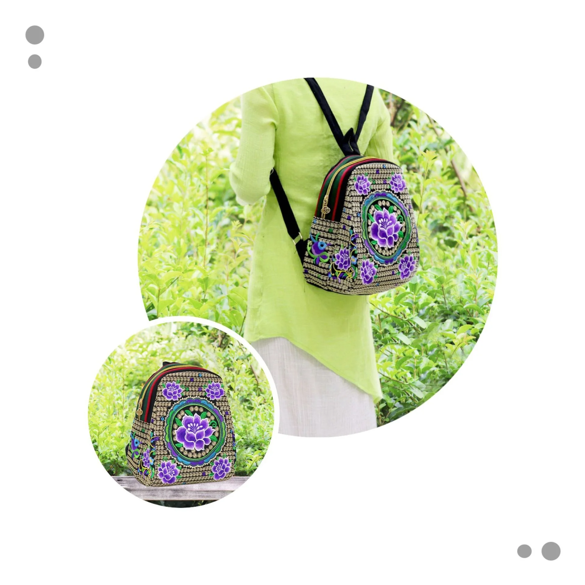 Bolso bordado de lona, mochila de ocio, estilo étnico Retro, tejido colorido