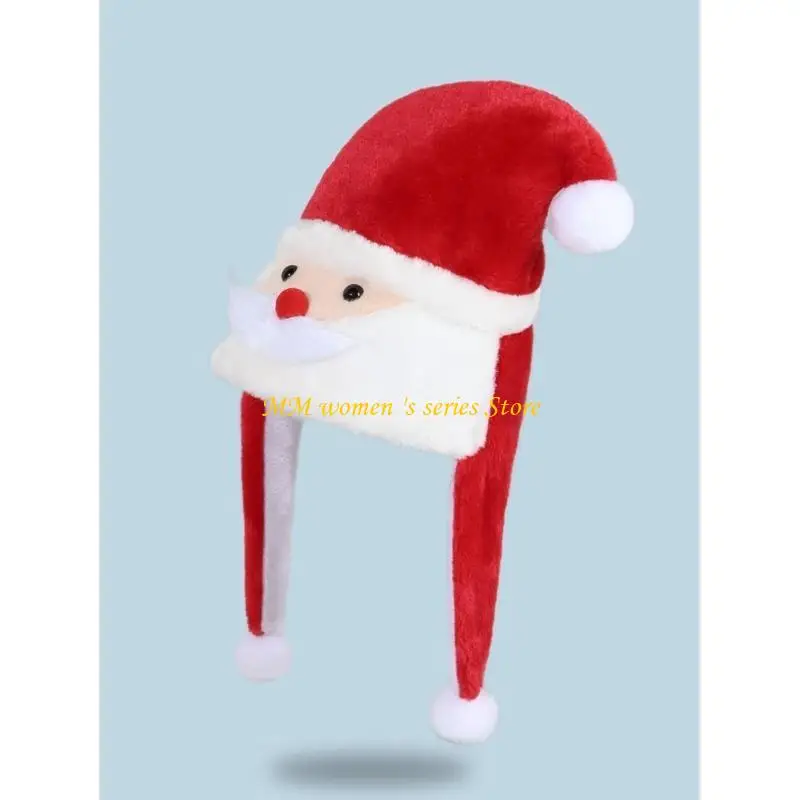Q39C Santa Cap with Face Mustache Christmas Party Santa Costume Favour Accessory