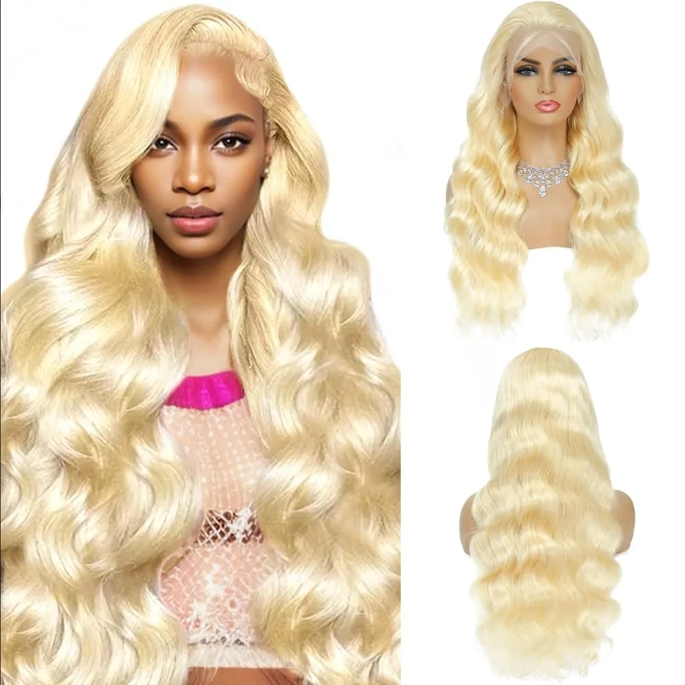 Peruka typu lace frontal 613 HD, gęstość 200%, blond peruka lace frontal 13x6 z falowanymi włosami naturalnymi, wstępnie wyregulowana linia włosów, bezklejowa peruka dla kobiet.