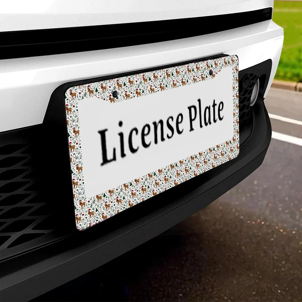 1 قطعة إطار لوحة ترخيص بنمط غزال عيد الميلاد ثنائي الفتحة، مادة ألومنيوم متعددة الألوان، 6 × 12 بوصة مع مجموعة براغي، مبتكرة قديمة