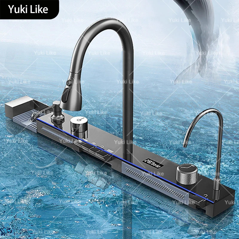 

Кухонный многофункциональный смеситель-водопад с цифровым дисплеем и дизайном в стиле клавиш пианино, интегрированный кран