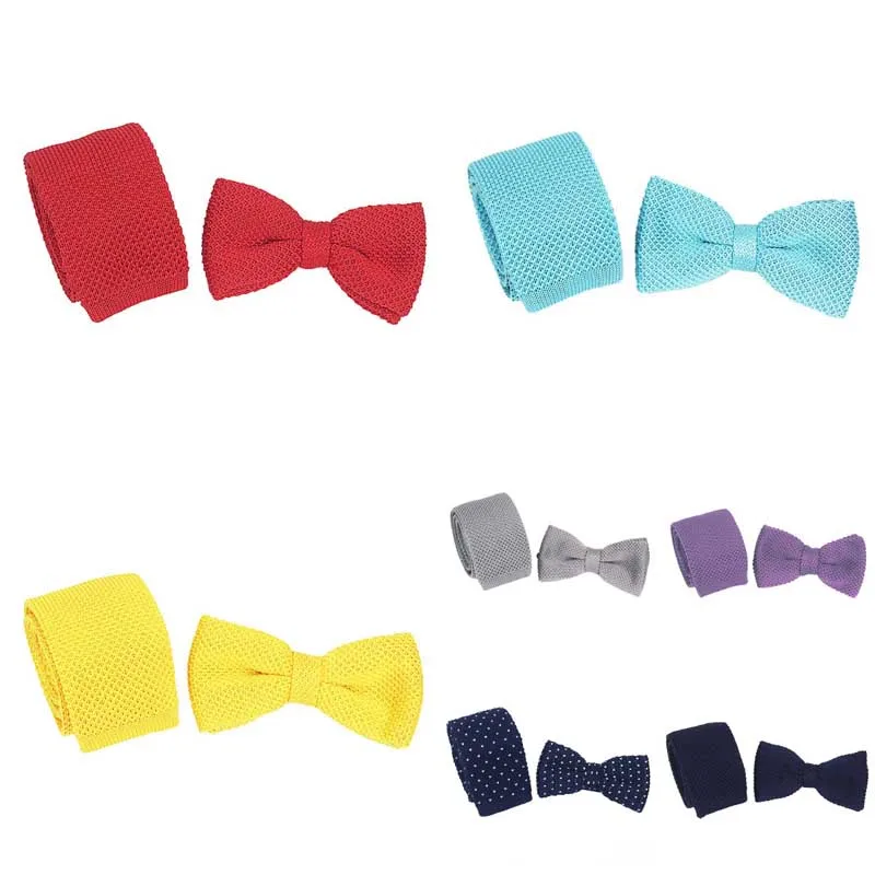 2Pcs Set Tie Bowtie Butterfly Mens Knit Knitted Bow tie NeckTie Christmas Novelty school Fancy MW624