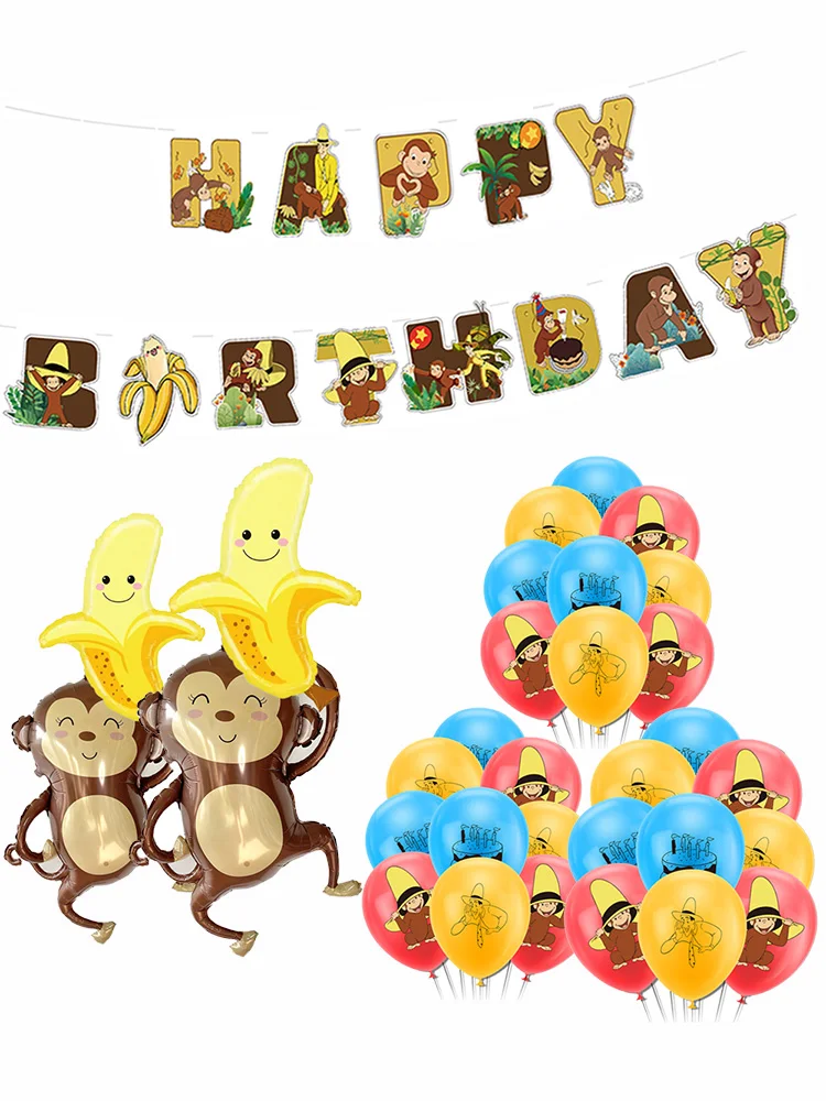 Monkey Woodland Animal Jungle Party Balloon Banner Cake Cup Birthday Party Supplies Paper Safari Hanging Wall Decor