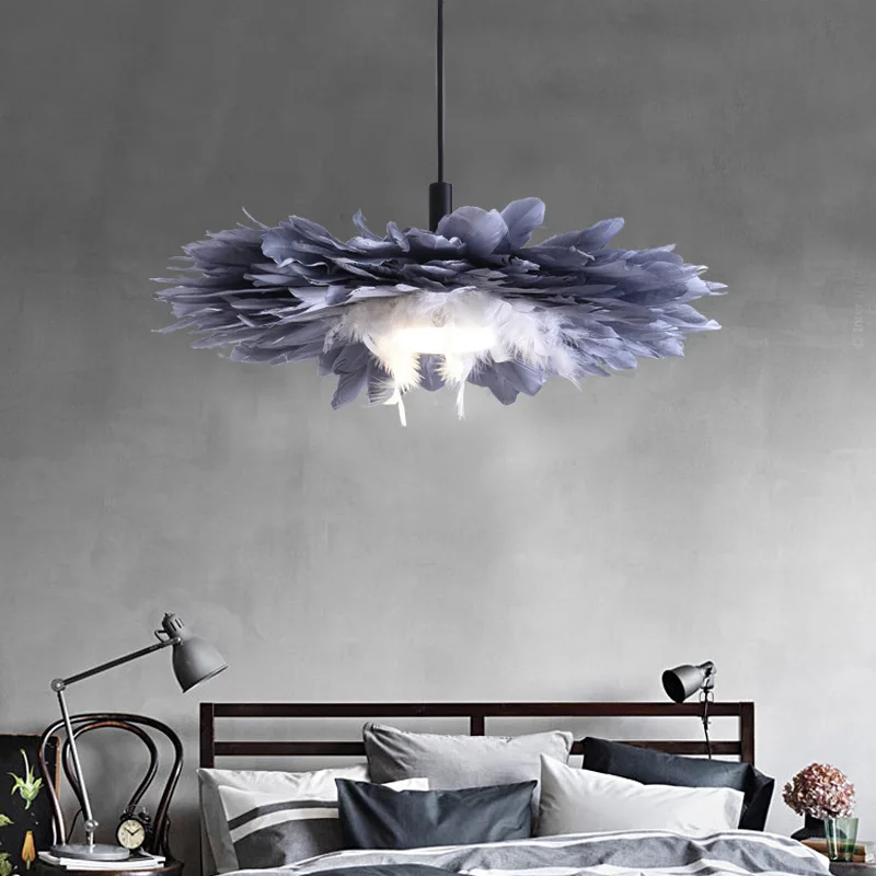 Nordic Creative Grey Feather Pendant Lights 3  Color LED Girl Baby Kids Hanging  for Bedroom School Wedding ing