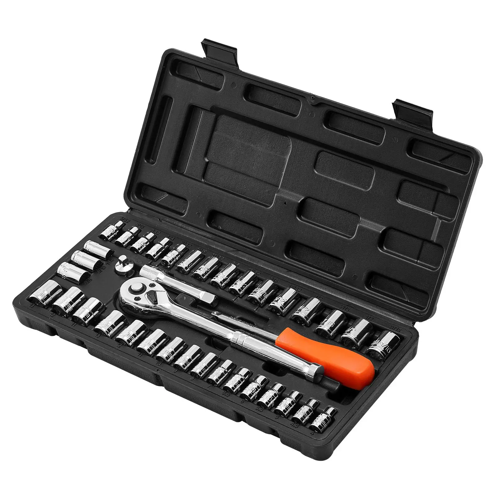 Socket Set, 39 Pieces, 3/8 & 1/4 inch Drive Socket and Ratchet Set, SAE and Metric Size, Mechanic Tool Kit with Ratchet Wrench, Accessories, Storage Case, CR-V Alloy Steel, for Automotive Repair view 6