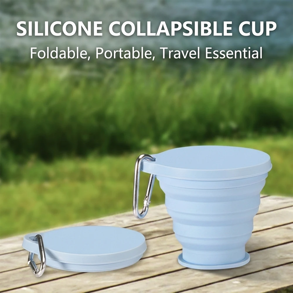 Copo Dobrável de Silicone com Mosquetão 350ml, Caneca Portátil para Viagens, Camping, Hiking e Backpacking, Livre de BPA e à Prova de Vazamentos