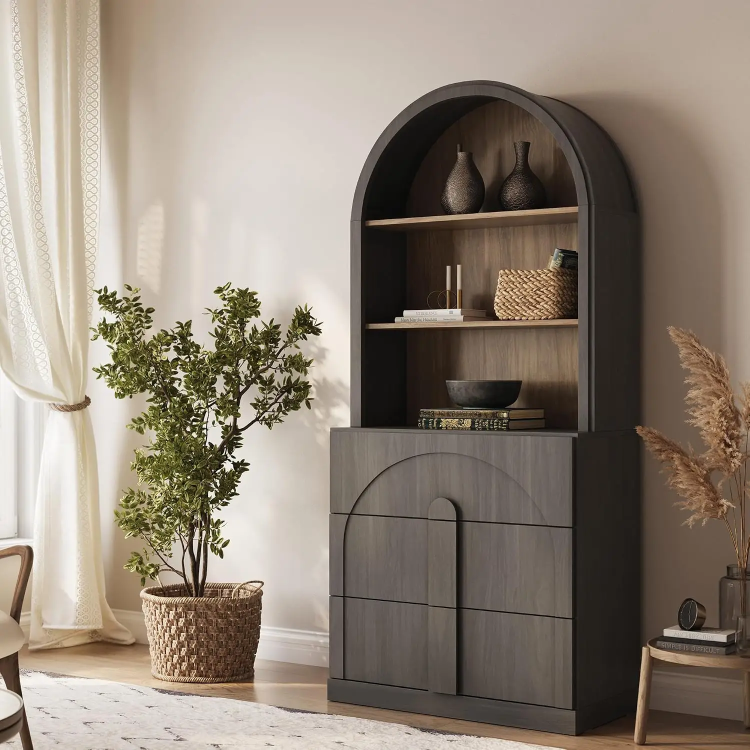 71" Tall Storage Cabinet with 3 Drawers, Wooden Sideboard Buffet Cabinet with Hutch for Pantry and Kitchen Organizing