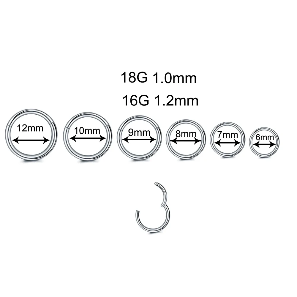 1PC Nose Hoop Rings Women 16G 18G 20G 316L Stainless Steel Nose Ring Septum Clicker Ring Ear Daith Hoop Earring Piercing Jewelry