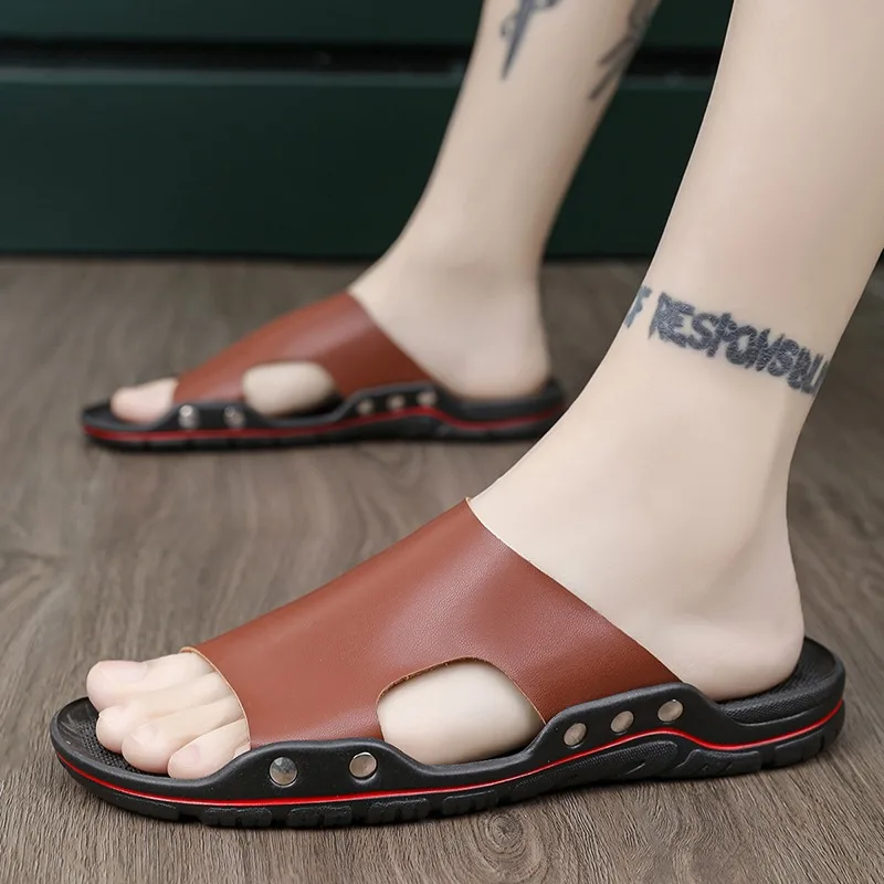 High Quality Genuine Slippers for Men Breathable Clogs Sandals Classics Leather Slides Outdoor Men's Slippers Designer Shoes Men