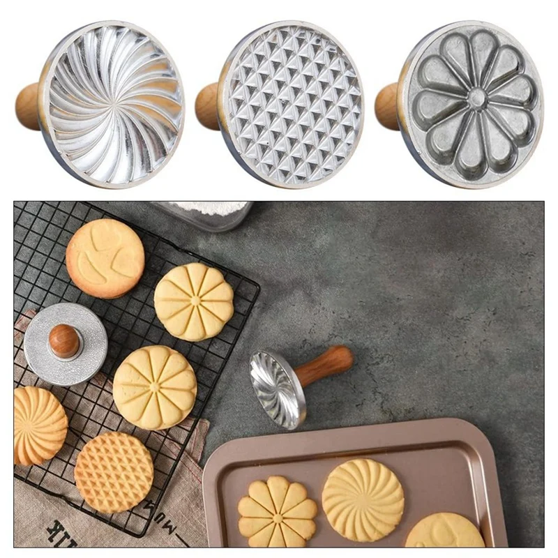 BMBY-Biscuit Making Mold With Wooden Handle Diamond Biscuit Making Mold Spiral Coil Flower Shape Mold