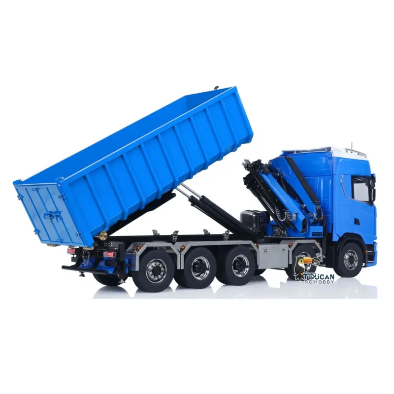 Camión Volquete RC 10x10 1/14 con Grúa Hidráulica, Chasis Metálico 770S RTR, Camión Volquete Completo con Luces, Sonido, Pintado y Ensamblado, Modelo de Juguete RC
