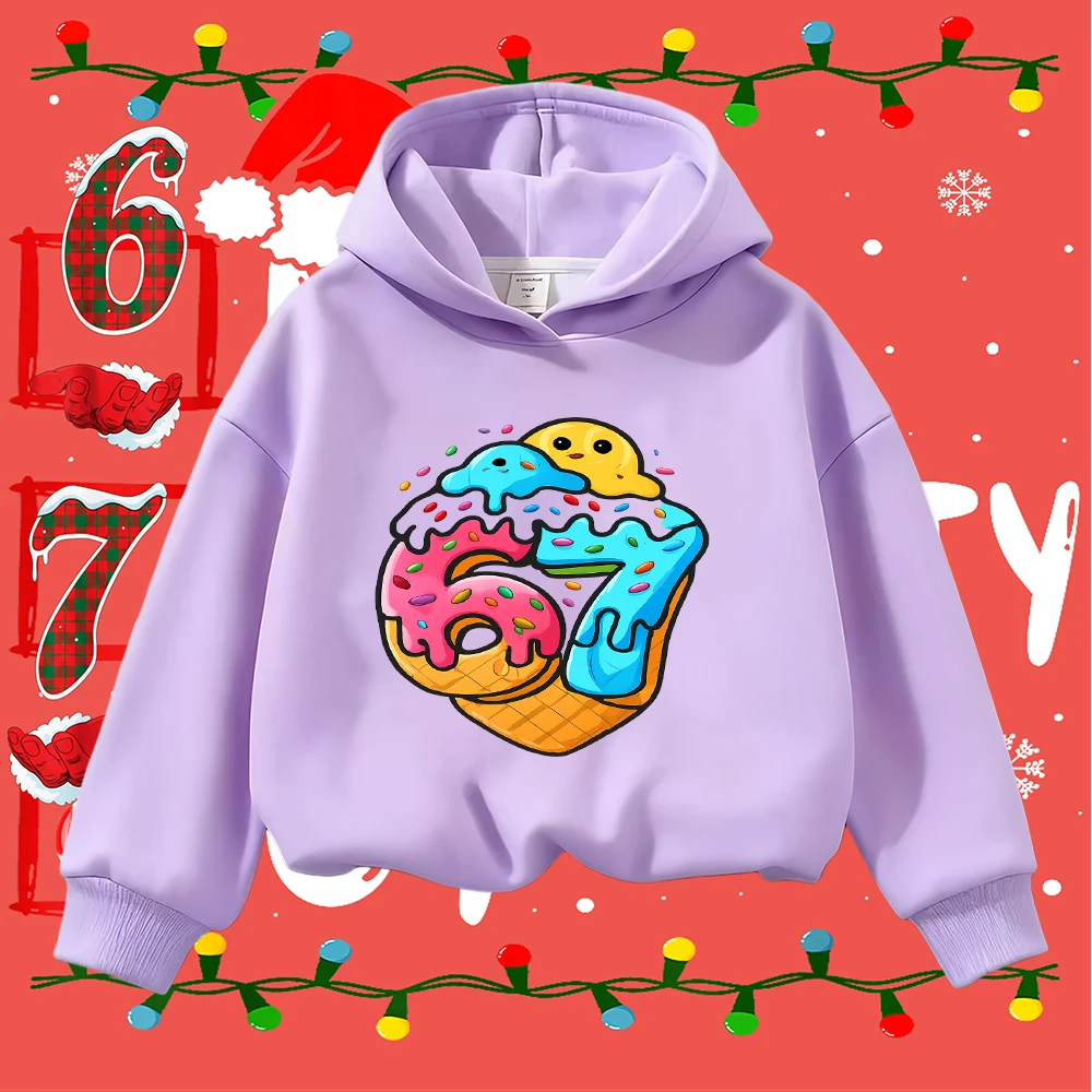 Sudadera navideña para niños con estampado de helado de 67 donuts, jersey informal festivo para niños y niñas