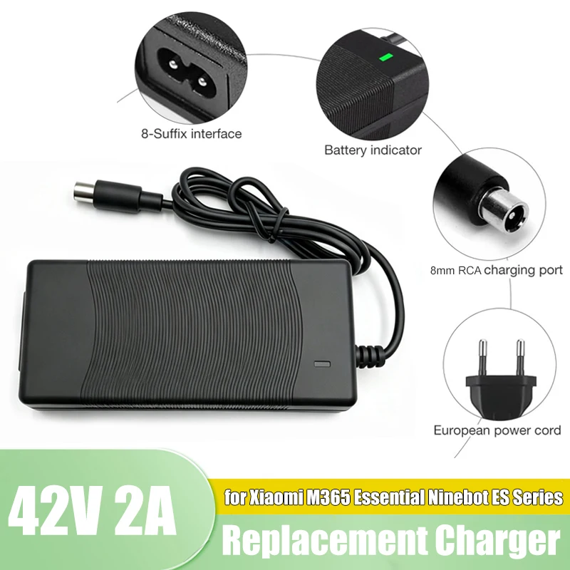 Image of 42V 2A Ersatz-Ladegerät 8mm DC RCA-Stecker für Xiaomi M365 Pro 1S Essential Ninebot ES1 ES2 ES4 E22 E25 36V Elektrofahrzeug