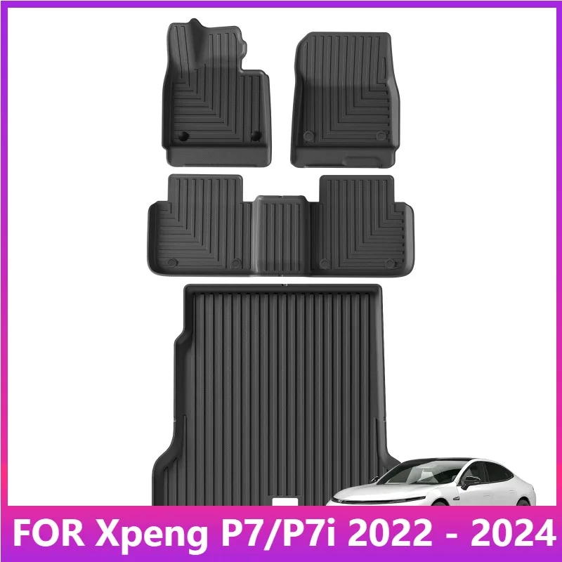 

For Xpeng P7/P7i 2022 2023 2024 Car Floor Mats Cargo Liner Trunk Pad TPE 3D Foot Mat Waterproof Odorless Tray BLACK