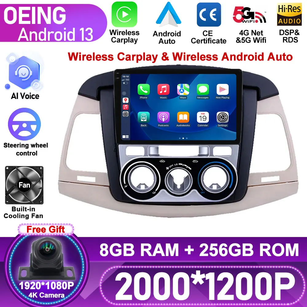 

9 Inch Android For Toyota Innova Manual 2007 - 2011 8 Core Car Radio Video Player No 2din DVD Stereo CarPlay Head Unit 5G Wifi