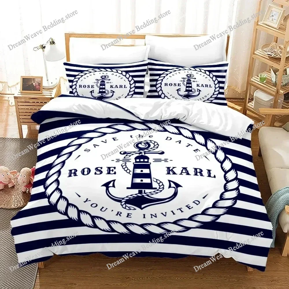 Marine Anchor Pattern Bedding Set Duvet Cover 3d Bedding Fashion Design Decoration King Duvet Cover Set Double Bed Set Bedding