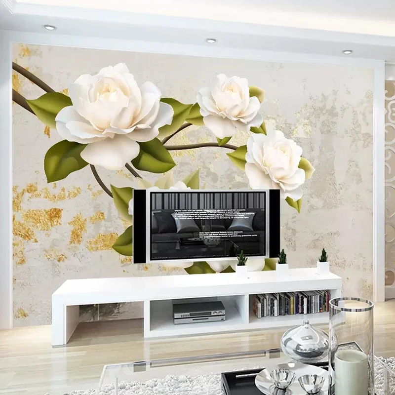 Custom 3D Mural Modern Minimalist White Flower Wallpaper Living Room TV Background Wall Home Decoration Wall Cloth Wall Painting