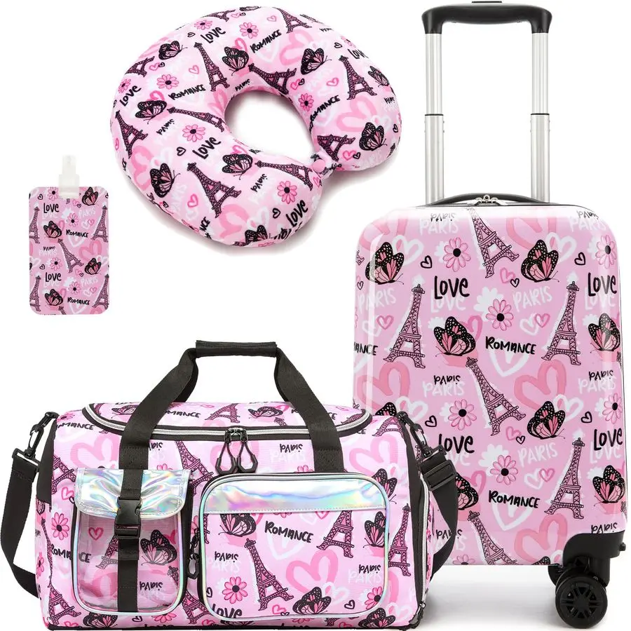 

Luggage Set 3 Piece Suitcase Set 16 Hardside Luggage with Spinner Wheels Girls Carry on Toddler Travel Rolling Suitcase with Duf