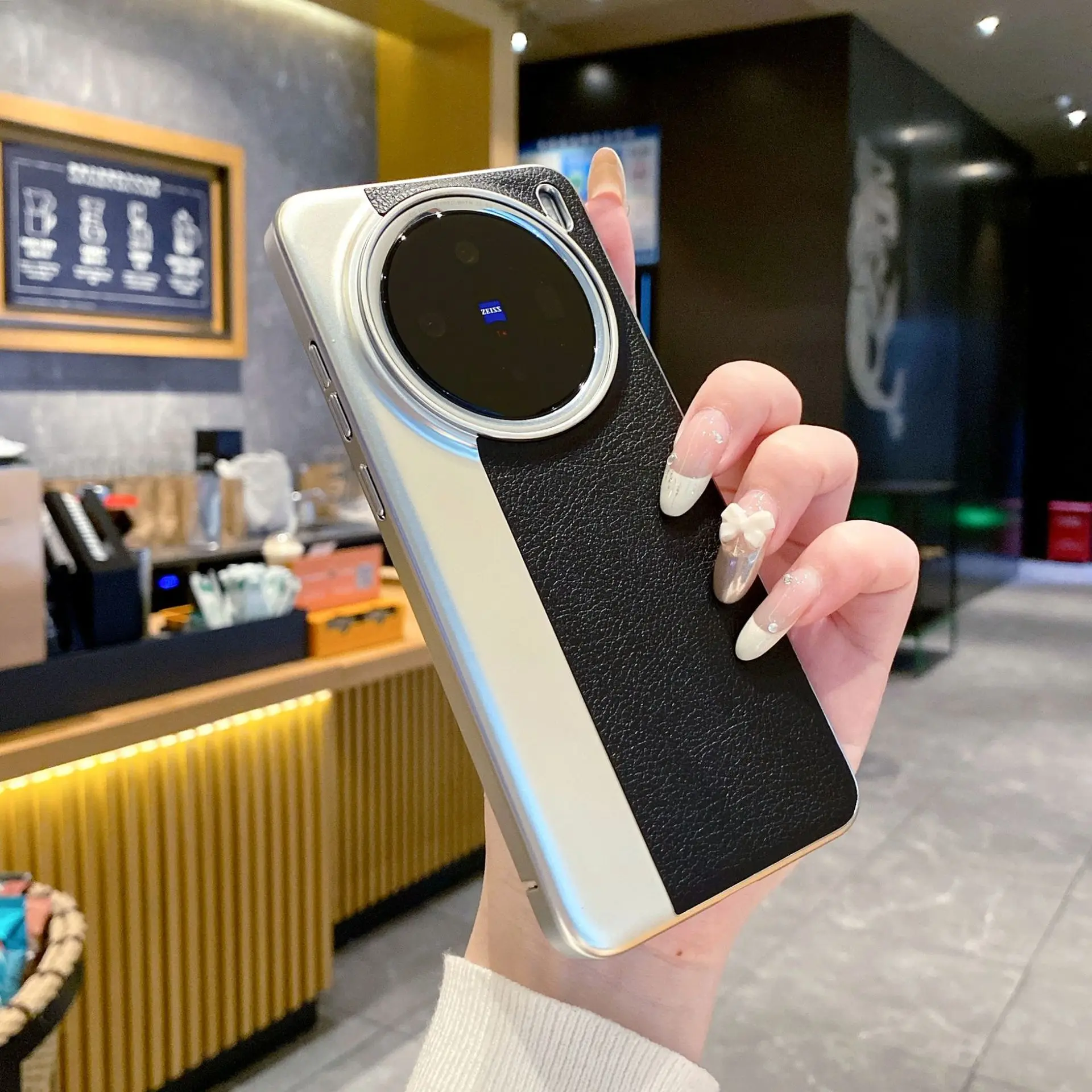 

X200 Pro Color Blocking Lichee Texture Leather Moblie Phone Case for VIVO X200 Pro Mini Big Hole Simple Protective Hard Shell