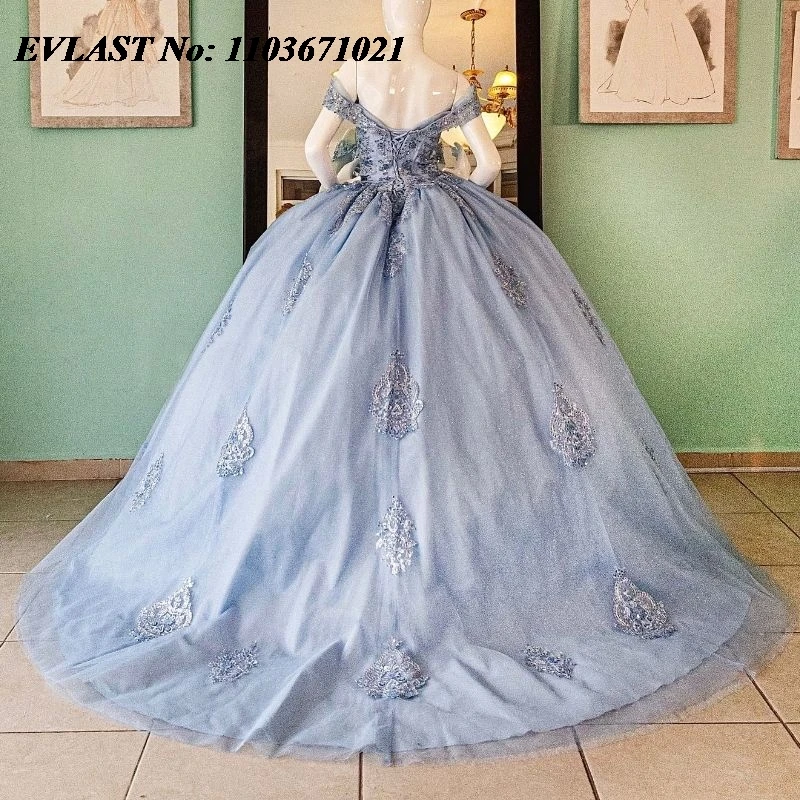 Evlast funkelnd blau Quinnce anera Kleid Ballkleid glänzende Spitze Applikation Perlen Mexiko Korsett süß 16 Vestidos de 15 Anos sq625