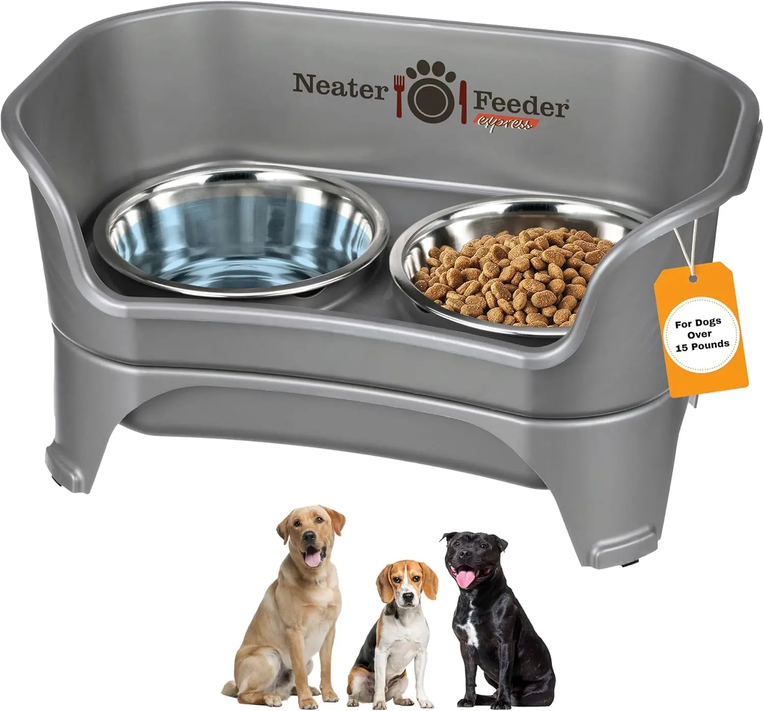 

Elevated No-Spill Dog Bowl Set for Medium to Large Breeds, Stainless Steel Feeder with Mess-Proof Design in Grey