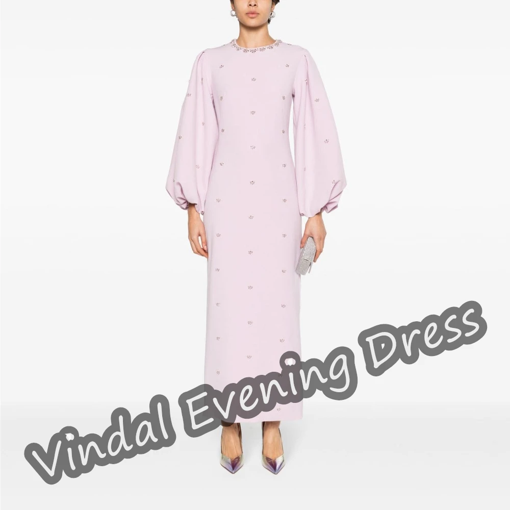 Vindal Scoop Neckline Evening Dress Ankle Length A-line Elegant Built-in Bra Crepe Saudi Arabia Long Sleeves For Woman 2024