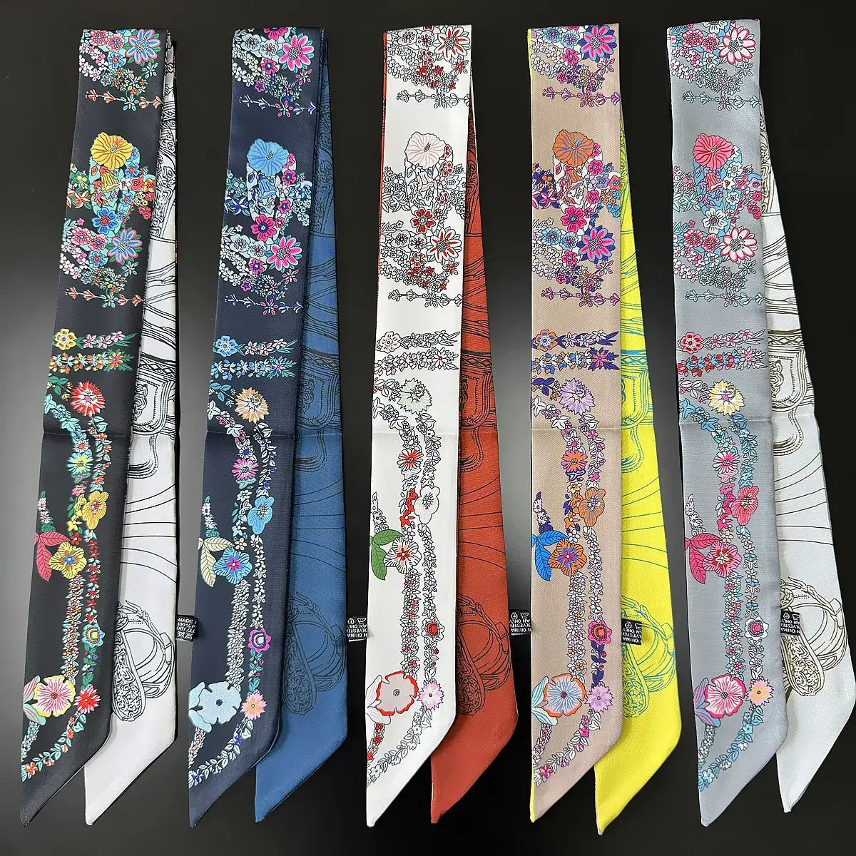 5*90cm Koreanische Version der Neuen Pflanze Blume frauen Twill Seide Dekorative Streamer Verpackung Tasche Band seidenschal Kleinen Schal