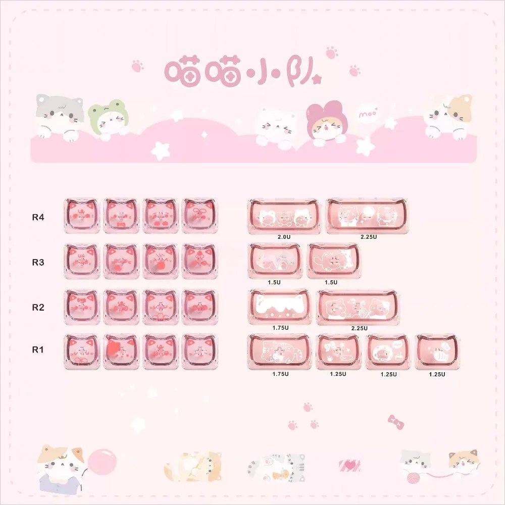 

Kawaii Transparent 26-Key Keycap Set, OEM/MAO Profile, for Custom Mechanical Keyboard (Cherry MX)