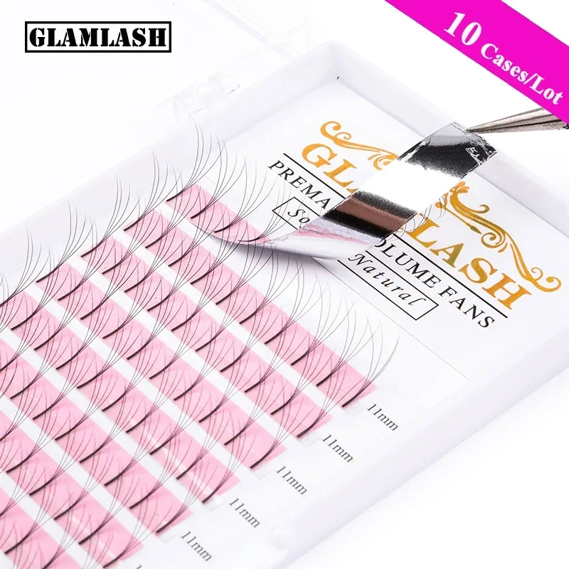 

GLAMLASH 10 Cases Wholesale 2D-6D Long Stem Lash Premade Russian Volume Fans Mink Eyelashes Premade Eyelash Extensions Makeup