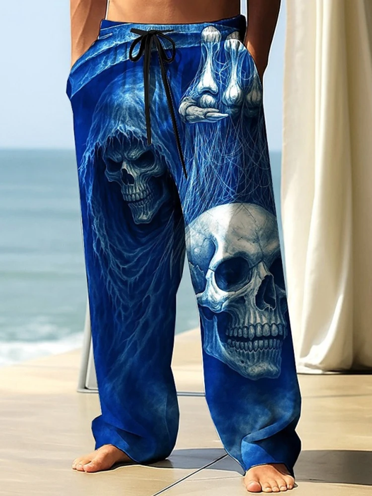 

Мужские повседневные брюки 2025 с 3D-принтом «Череп», широкие, свободного кроя, в уличном стиле, с завязками на талии