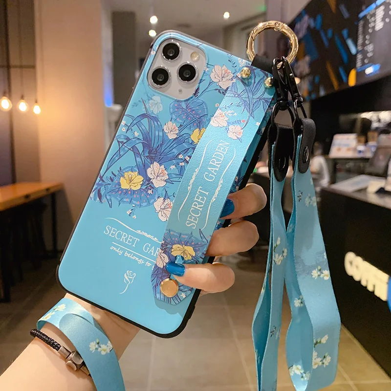 Portable Neck Lanyard Flower Wrist Strap Phone Holder Case for Xiaomi Redmi 9T 10C 9C Note 10 11 Pro 9S 8 7 Mi 11T Poco X3 M3 F3