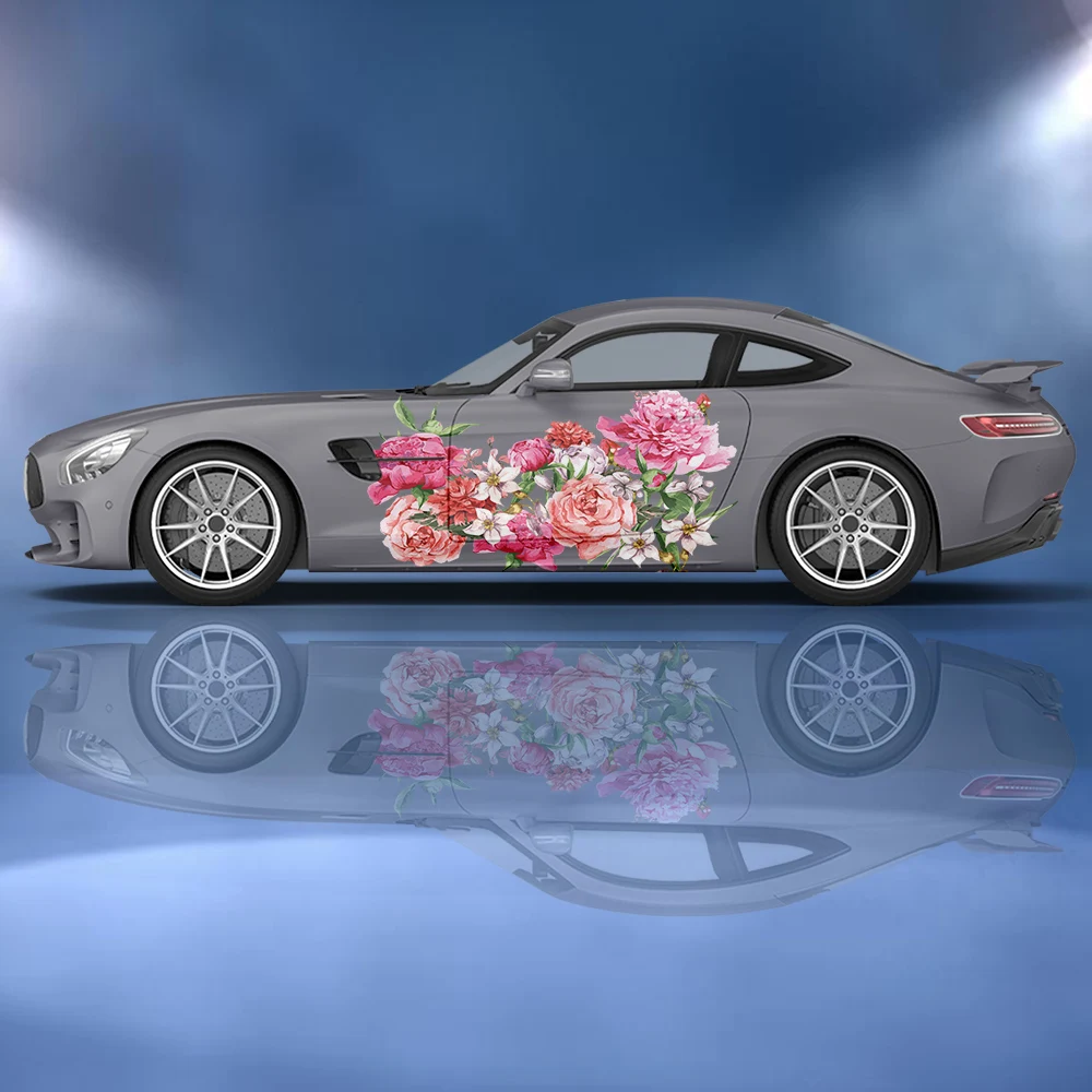 pink flower Peony Car side sticker vinyl paper racing accessories wrap design uniform vector abstract decal