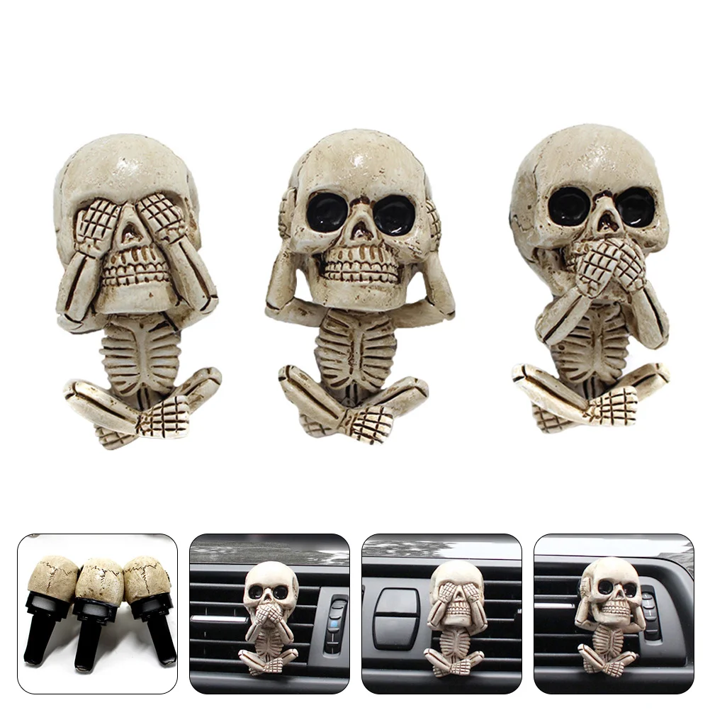 

3 Pcs Car Decoration Air Vent Clips Cars Essential Oil Diffuser Decorations Skull Freshener Halloween