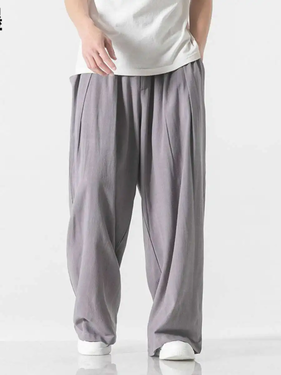 

Men's Loose Large Size Casual Pants Summer Breathable Linen Wide Leg Straight Tube Pants Comfortable Thin Cotton Linen Trousers