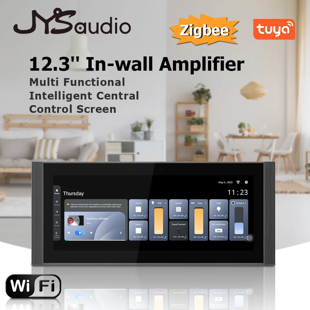 

12.3inch Bluetooth WiFi TUYA ZigBee Wall Amplifier Smart Home Theater Sound System Touch Screen Android11 Music Panel with RS485