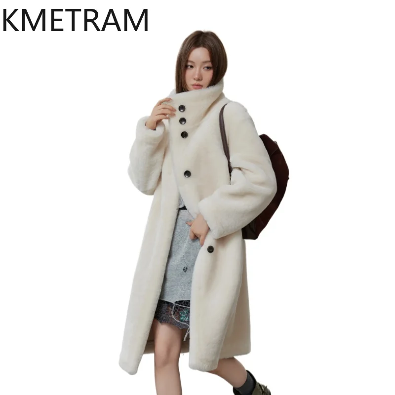 

Natural Merino Sheepskin Wool Double Faced Fur Jacket Women New in Stand Collar Long Real Fur Coat Winter Woman Clothing 2025