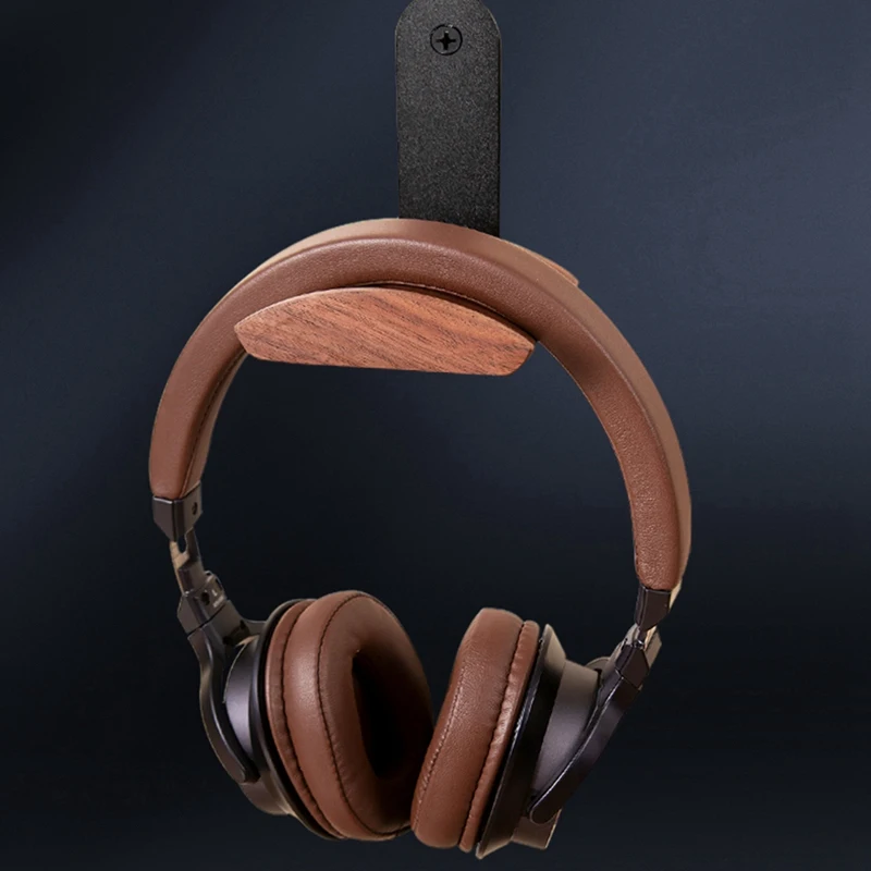 Wooden Headphones Stand Holder,Aluminum Alloy Desk Lock Clip Headphone Bracket,Easy Install Headset Display Hanger