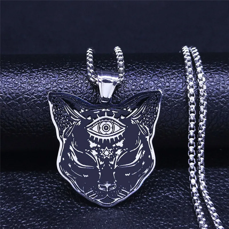 Witchcraft Eyes Cat Stainless Steel Necklace Mysterious Divination Baphomet Occult Necklace Jewelry cadena N4080S02