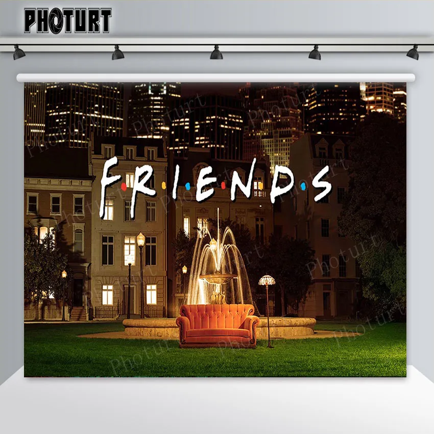 PHOTURT Film Friends Backdrop Birthday Wedding Background City Night Fountain Sofa Polyester Vinyl Photography Decoration Props