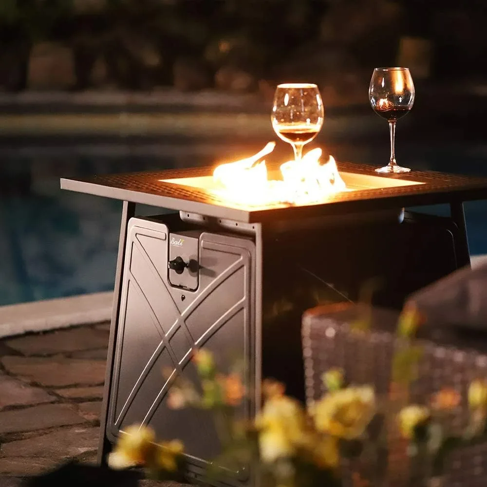 Gas FirePit Table, 28 Inch 50,000 BTU Square Outdoor Propane Fire Pit Table with Lid and Blue Fire Glass, Outdoor Fire Pits