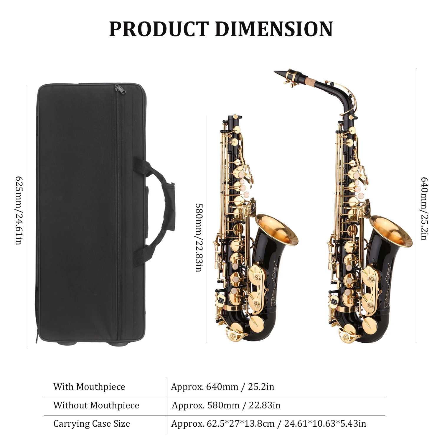 Saxophone Black Paint E-flat Sax for Beginner Student Intermediate Player Brass Eb Alto Saxophone w Mouthpiece Brush Sax Straps