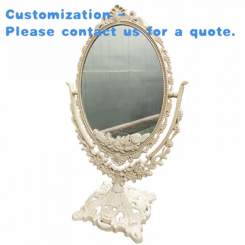custom.Reversible Mirror Desktop Make-up  Mirror Rotating European Style Engraved Dressing Mirror Wheat Straw
