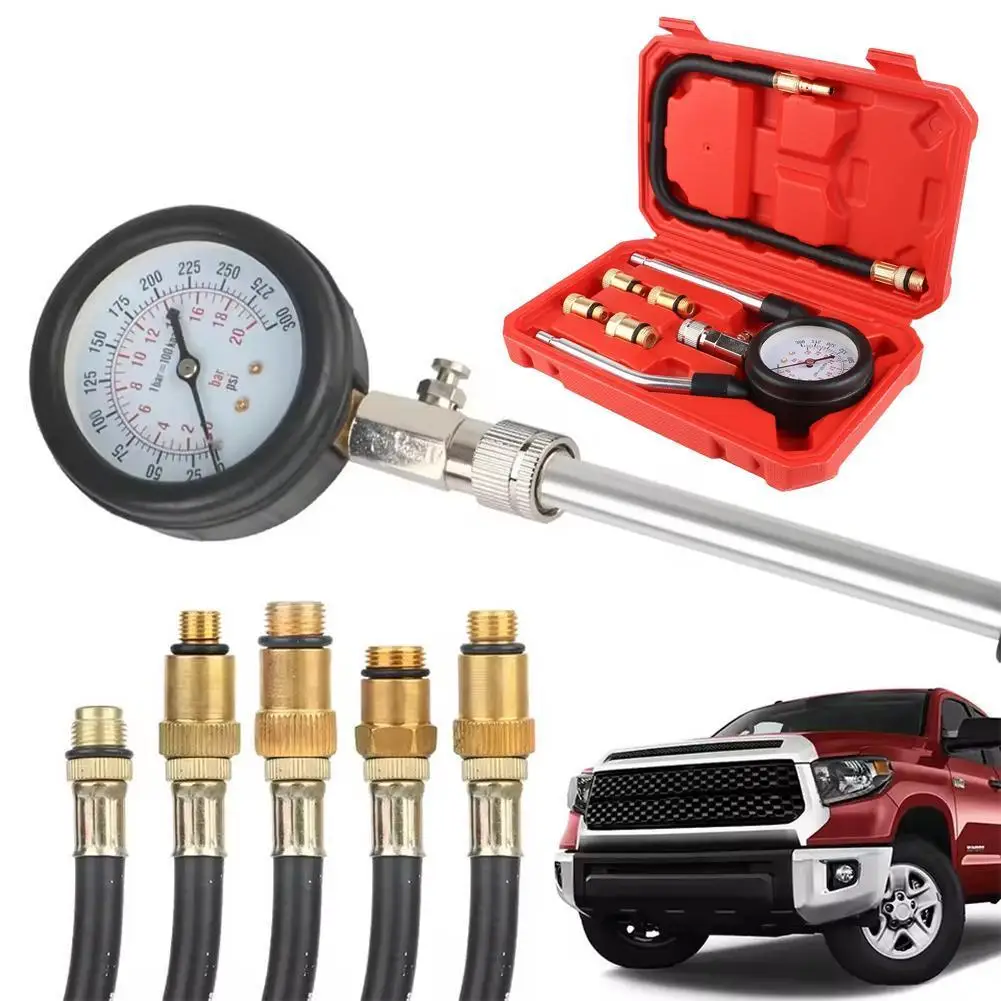 

Dual-Purpose Cylinder Compression Gauge Set For Car Motorcycle Home Use With Long Extension Rod Pressure Testing Tool