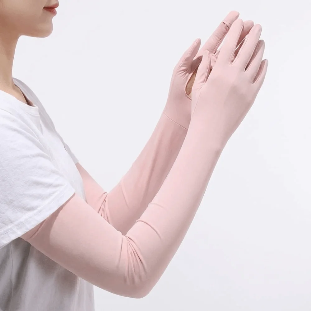 

Lightweight Solid Color Long Sleeve Sun Protection Flip Ice Silk Arm Sleeve Cooling Breathable Summer Arm Cover Outdoor