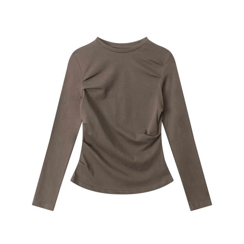 

Folds Design Office Ladies Winter Fall Inner Basic Pure Color Bodywear Fitness Slim Fit Elegant Tops Tshirts for Women Girls