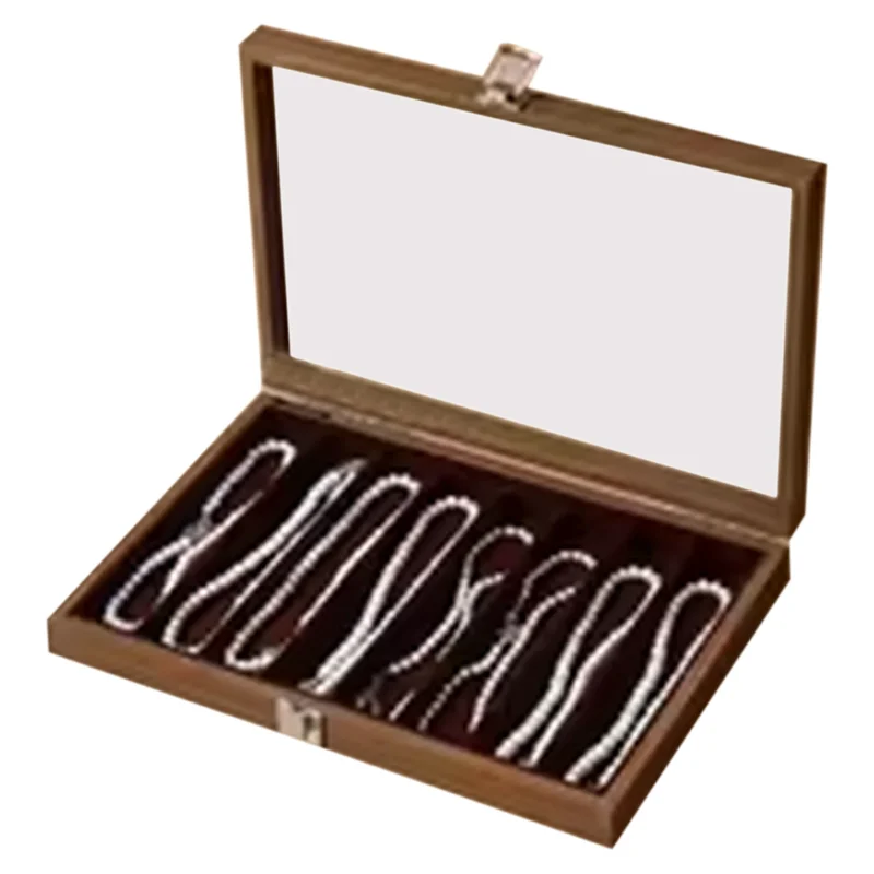 

A26F-Glass Dustproof Jewelry Box For Beads, Thick Neck Chains, Put Pearl Necklace Storage Box With Lid, Long Bracelet