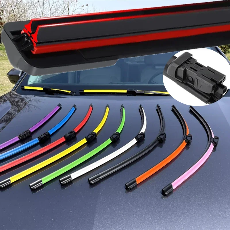 Colorful Push Button 19mm Car Windshield Wiper blades Universal Soft Double layer Rubber Frameless Bracketless 14 20\